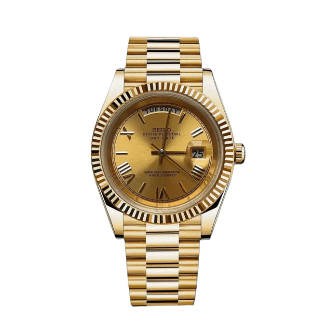 Gold Seiko Mod watch on a white background