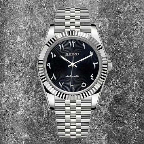 Seiko Mod Datejust Textured Black Arabic
