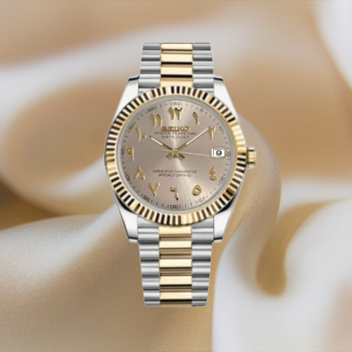 Seiko Mod Datejust Gold-Pearl White Arabic